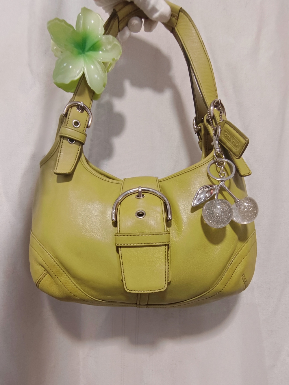 Vintage Coach Y2K Soho Hobo Leather Buckle Shoulder Bag Purse 9738 Lime Green